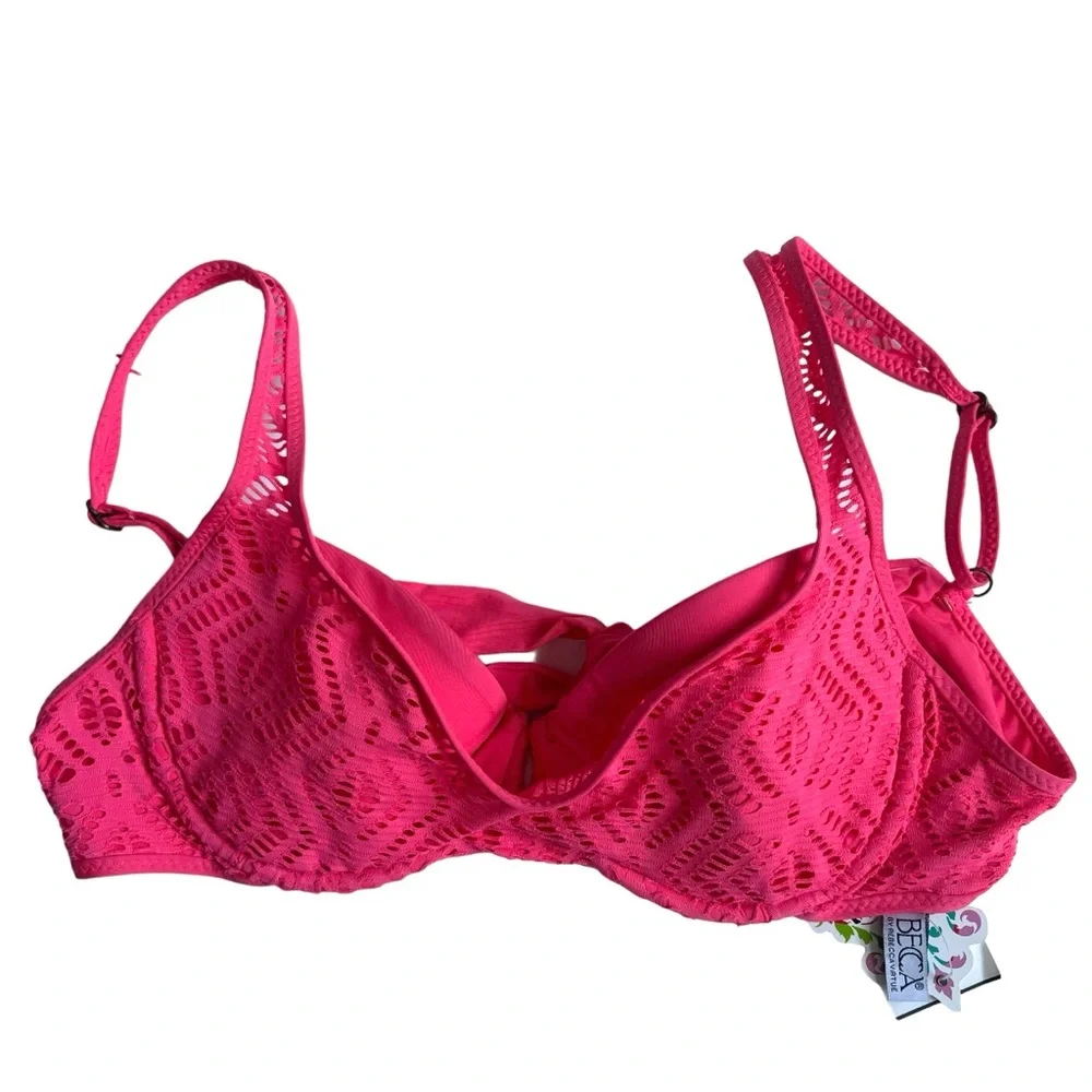 BECCA Crochet 2 Piece Top Bottom Bikini Set Coral Size Large